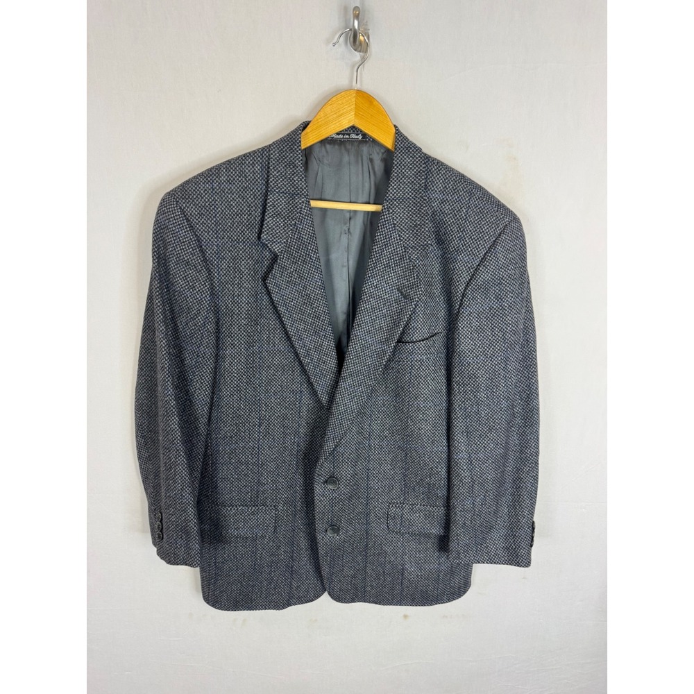 Avanzata Harry Rosen Italy Wool Cashmere Blazer Grey Blue Measures 42S Short Arm